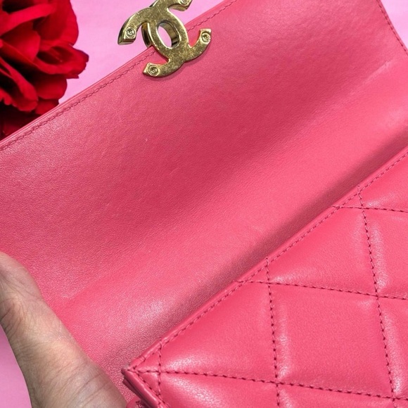 CHANEL Pink Lambskin Mini Flap Bag w/ Top Handle - Picture 12 of 15